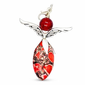 Large angel pendant, XL guardian angel, natural stone car, lucky charm, necklace, gift, souvenir