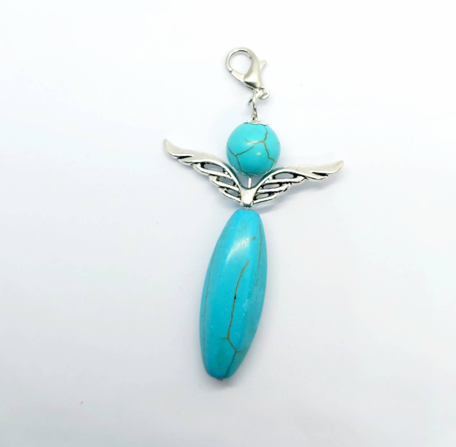 XL Angel, Turquoise, Pendant, Guardian Angel, Car, Lucky Charm, Healing Stone, Necklace, Gift, Keychain, Protective Stone