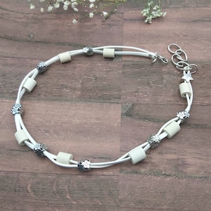 EM ceramic collar, dog chain for dogs, cats, natural tick protection, tick collar, jewelry collar, flea collar, white anti-tick