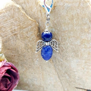 Gemstone Angel Pendant Lapis Lazuli – Stone of Truth & Wisdom, Guardian Angel, Car, Lucky Charm Necklace, Gift Keychain