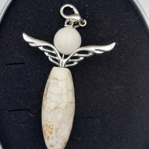 XL grote engel hanger, beschermengel, edelsteen, auto, geluksbrenger, magnesiet, ketting, cadeau, helende steen