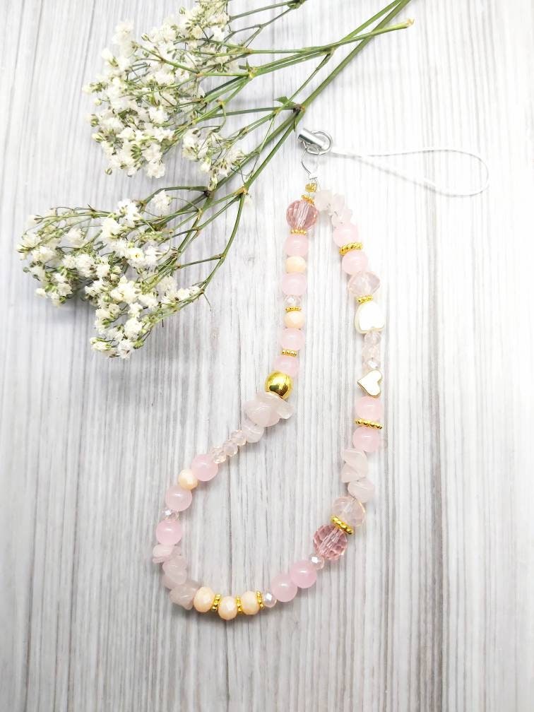 Noble mobile phone chain, telephone chain, lanyards, mobile phone jewelry, mobile phone bracelet, charm, rose quartz, jade, mother of pearl