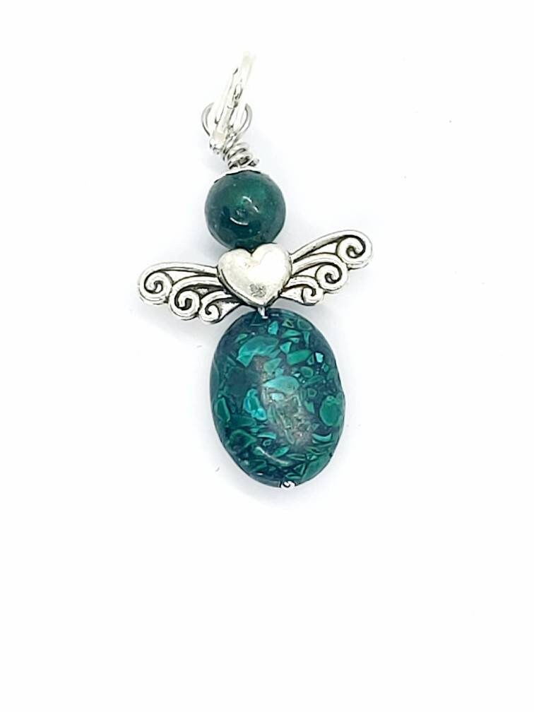 Angel pendant, guardian angel, malachite, gemstone, car, lucky charm, necklace, gift, healing stone