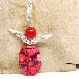 Großer Engel-Anhänger, Schutzengel,Edelstein, Auto,Glücksbringer,Türkis,Halskette,Geschenk mit Beschreibungskarte