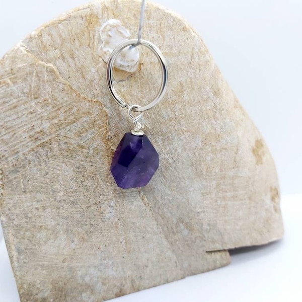 Amethyst, pet, healing stone, charm, for, cat, dog, key ring, gemstone, collar, healing, grief, learning difficulties