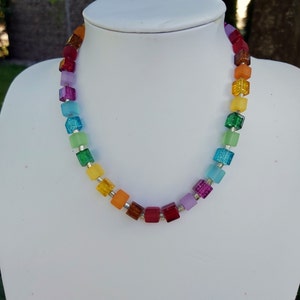 Ketting, ketting, kubusketting, ketting, regenboogkleurig, parelsnoer
