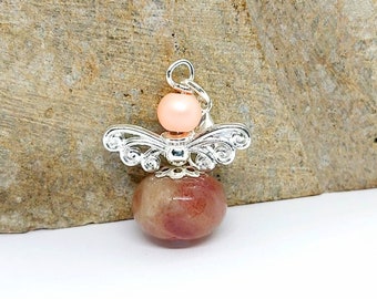 Angel, sunstone, pendant, guardian angel car, lucky charm, healing stone, necklace, gift, keychain, gemstone