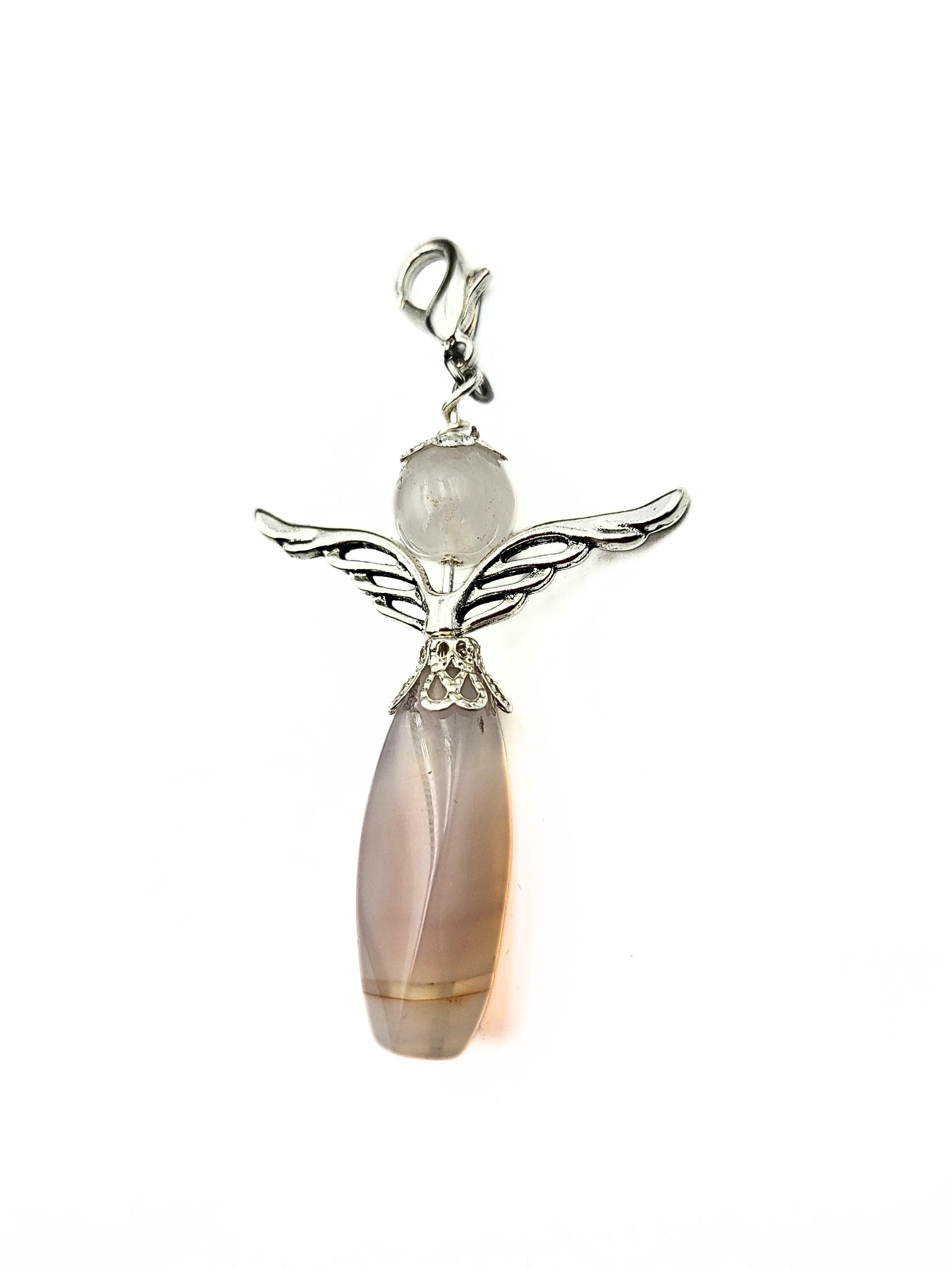 Angel, gemstone, moonstone, pendant, large guardian angel car, lucky charm, healing stone, necklace, gift, keychain