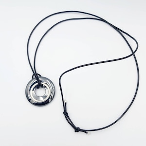 Leather gemstone necklace with hematite donut, gift, Christmas, healing stone, gemstone
