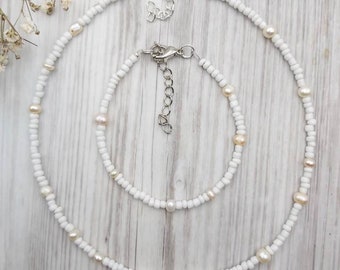 Delicate Handmade Necklace,Bracelet,Choker,Freshwater Pearls, Summer,Gift,Woman,