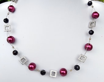 Necklace,Unique,Necklace,Wine Red,Pearl Necklace,51 cm
