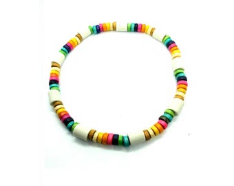 EM ceramic collar with wooden beads for dogs and cats, natural care, rainbow, decorative collar