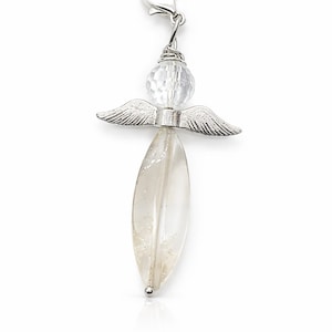 Engel-Anhänger, Schutzengel,Edelstein, Auto,Glücksbringer,Bergkristall,Rutilquarz,Heilstein, Halskette,Geschenk,Harmonie