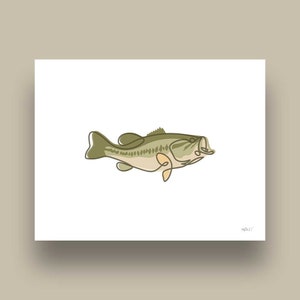 Single Line Large Mouth Bass Art Print – Minimalist Fishing Wall Decor for Anglers & Nature Lovers