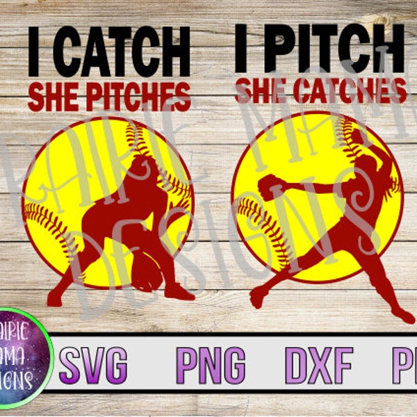 I catch she pitches, I pitch she catches best friends SVG PNG DXF pdf cut file digital download softball baseball besties girl friends bff