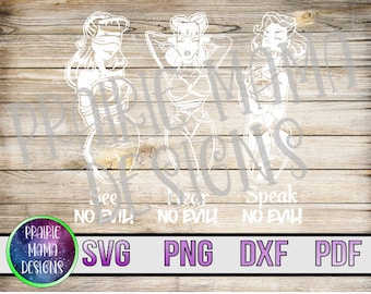 Pinup girls bondage style see no evil, hear no evil, speak no evil SVG PNG DXF pdf cut file digital file digital download bondage tied up