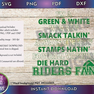 Fans de coureurs, vêtements verts et blancs, smack talkin' toujours acclamants, détestant les timbres, regardant le football fichier de coupe pdf SVG PNG DXF. Téléchargement numérique