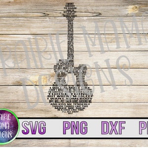 Depeche mode Somebody word guitar with lyrics SVG PNG DXF pdf cut file digital download digital download