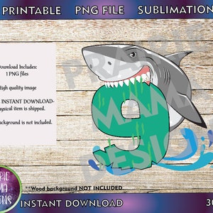 Morsure de requin 9 9ème anniversaire PNG fichier numérique téléchargement numérique 300 dpi sublimation septième anniversaire requin algues sous-marines océan
