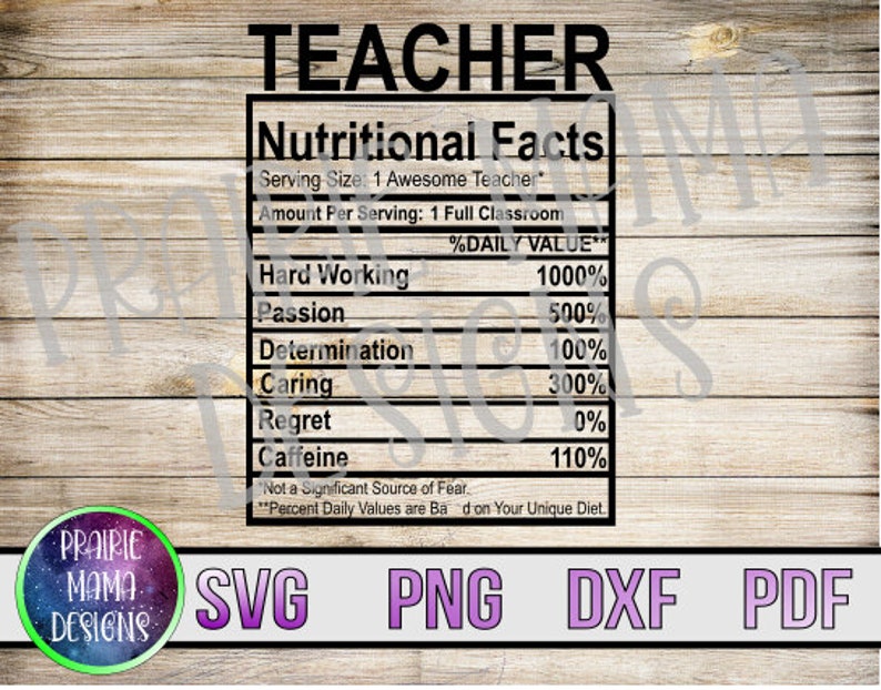 Download Teacher nutrition facts SVG PNG DXF pdf cut file digital file | Etsy