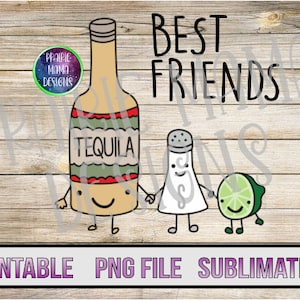 Beste vrienden tequilla limoen zout vasthouden handen schattig digitaal bestand digitale download 300 dpi