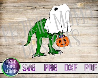Dino Ghost Halloween SVG: Dinosaur Trick or Treat (Digital Download)