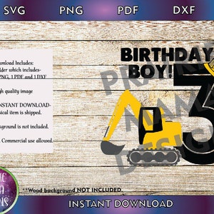 Geburtstag Junge 3 Bautraktor SVG PNG DXF pdf geschnitten Datei digitaler Datei digitaler Download dritter 3.Geburtstag Junge Bauhelm