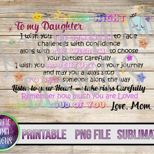 A mi hija, buenas noches, estoy muy orgulloso de ti, archivo digital PNG, descarga digital, diseño de funda de almohada de 300 ppp