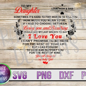 To my Daughter love Mama und Papa SVG PNG DXF pdf datei digital download sentimental bedeutungsvolles Gedicht Kissen Tasse Design