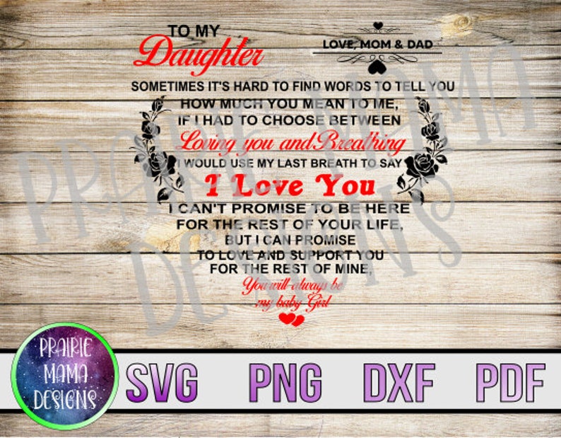 Download To My Daughter Love Mom And Dad Svg Png Dxf Pdf Cut File Digital File Digital Download Sentimental Meaningful Poem Pillow Mug Design Clip Art Art Collectibles Poligon Com