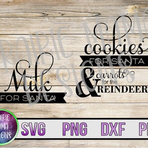 Leche para Santa Galletas para Santa y Zanahorias para el reno SVG PNG DXF pdf archivo de corte descarga digital plato de Nochebuena