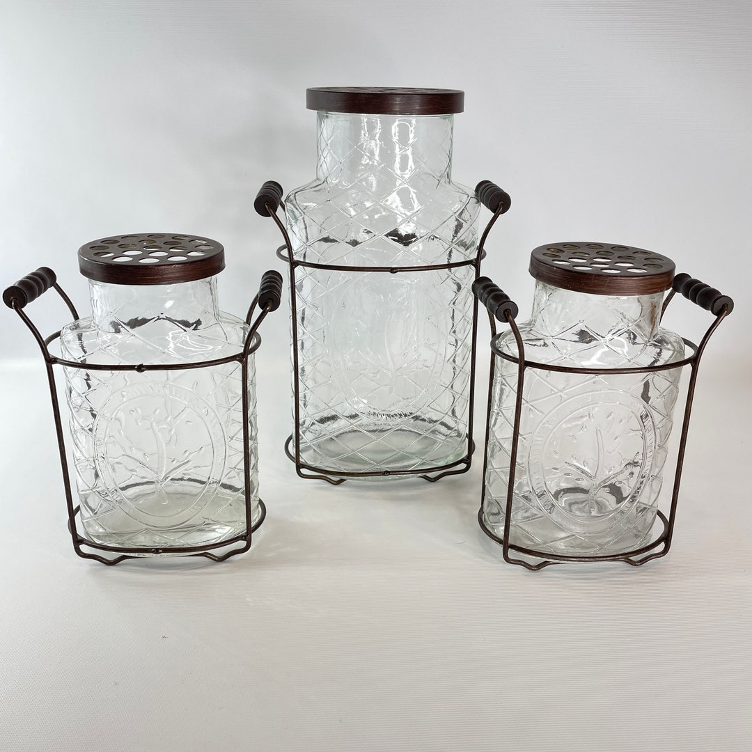 Set of 3 Vintage Style Glass Vases 3 Different Sizes Textured Etsy