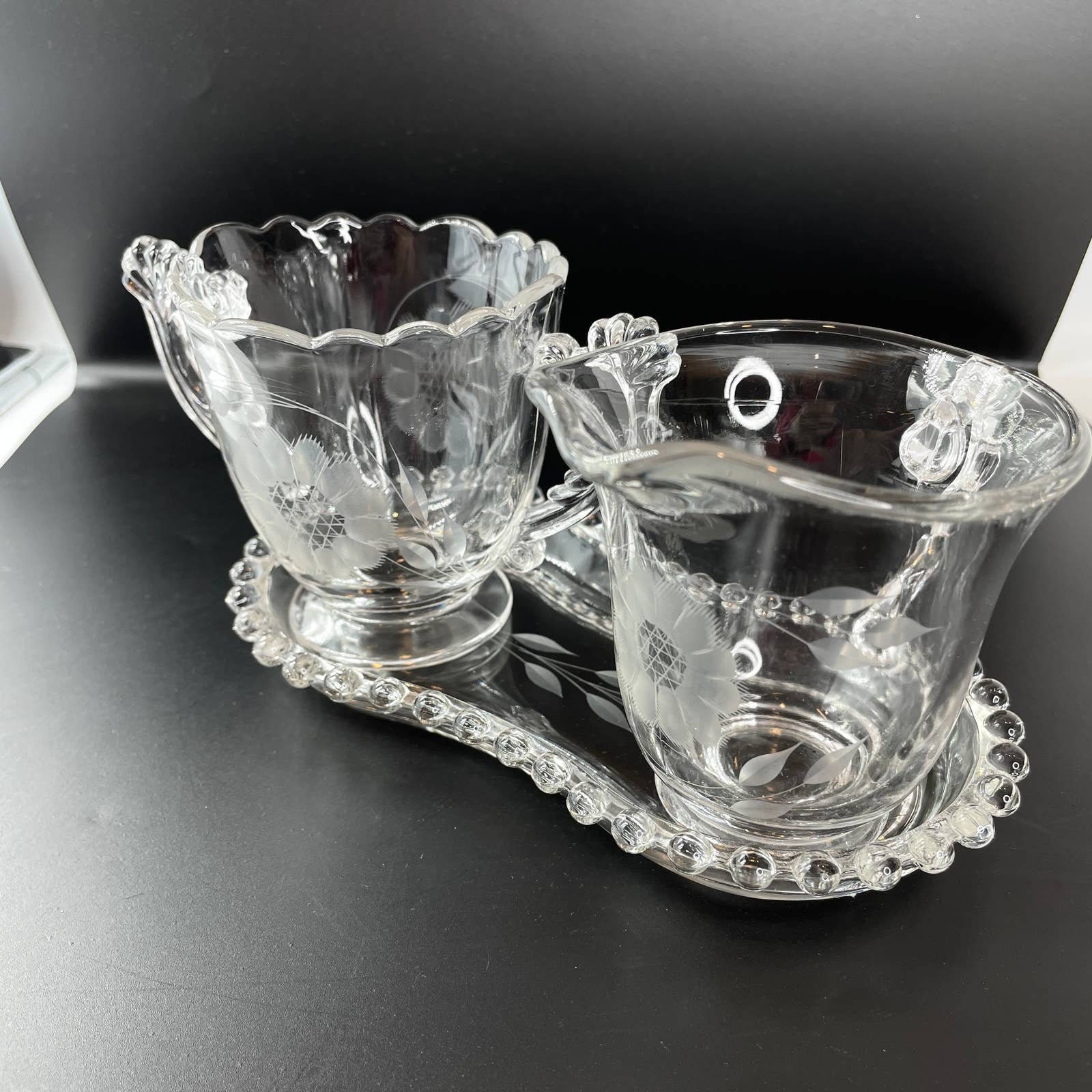 Vintage Imperial Glass Sugar and Creamer Glass Set Etched Etsy