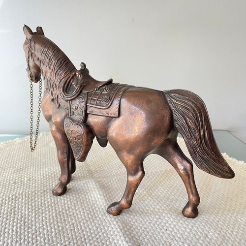 Decorative Horse popular Metal Figurine Vintage Copper Metal Horse Figurine w/ Saddle Equestrian Western Decor