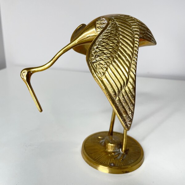 Vintage Brass Heron Crane Figurine Statue Bird Decor Gold Retro  Hollywood Regency