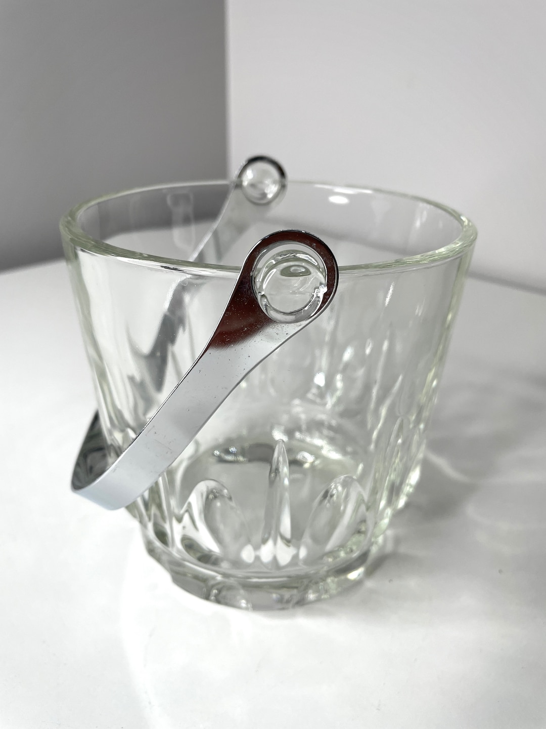 Vintage Clear Glass Ice Bucket Mid Century Modern Home Bar Barware Etsy