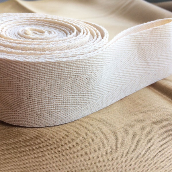 Cotton Twill Tape Ribbon 1-1/2 & 2 Inch X 5 Yard Bias Herringbone Webbing Strap Apron, Handle Cloth Bag, Handbag Tote-Purse, Seam Binding