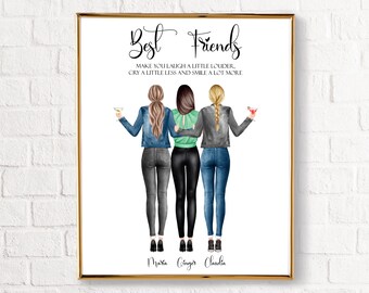 picture Sketches Friendship 3 Bff Drawings 3 friends drawing etsy