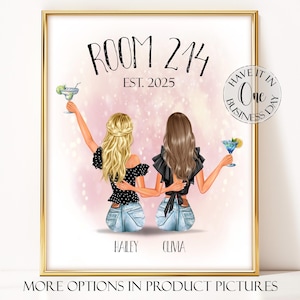 Póster con número de habitación en dormitorio, letrero de bienvenida personalizado, impresión personalizada, decoración de pared para dormitorio, idea de regalo para compañero de cuarto, decoración de apartamento universitario para niñas