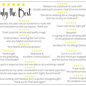 May include: A white background with the words "Only the Best" in elegant script, surrounded by customer reviews and star ratings. The reviews highlight positive experiences and satisfaction.