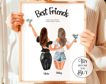 Custom Friend Print, Personalized Long Distance Friendship Art, BFF Gift (Digital Download)