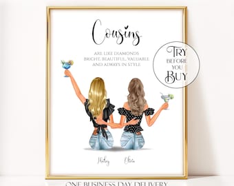 Personalized Cousin Print Under 20, Affordable Cousin Gift For Her, Custom Cousins Birthday Gift Women, Unique Cousin Wall Art Digital
