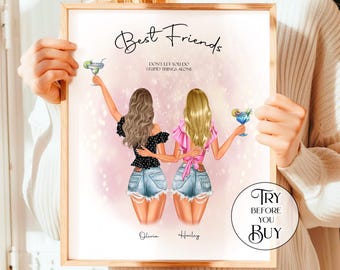 Personalized Best Friends Print, Friendship Gift, Bestie Birthday Gift For Her, Custom Wall Art