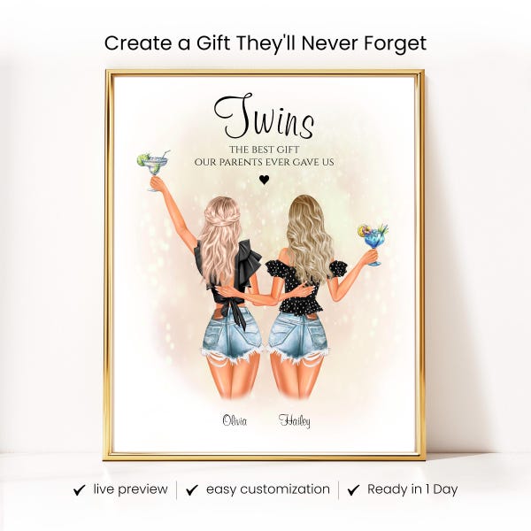 Twin Sister Gift Twin Birthday Gift Personalized Twin Gifts For Adults Custom Twin Girl Gifts For Twins Gifts For Twin Sister Twin Wall Art