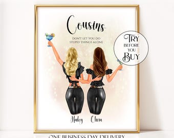 Personalized Cousin Gift Print, Custom Cousin Birthday Gift For Her, Cousins Wall Art Digital Download, Gift For Cousin From Cousin