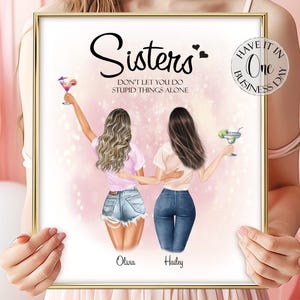 Stampa personalizzata per sorelle, regalo personalizzato per sorelle, regalo di compleanno per sorelle, regali di compleanno per sorelle, ritratto di sorelle, immagine personalizzata per sorelle
