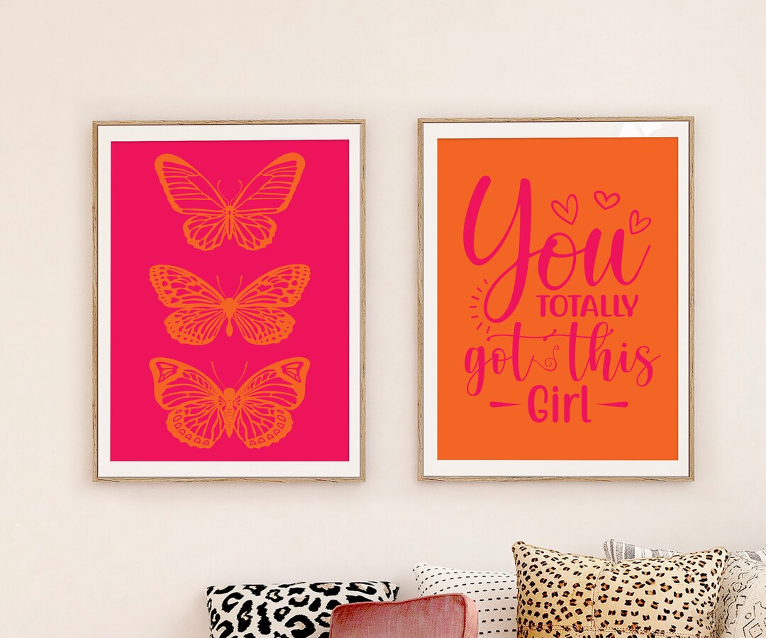 Desk Decor Aesthetic Cubicle Decor Bookshelf Decor Pink Orange Prints
