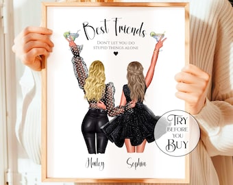 Custom Portrait Gift For Best Friend - Personalized Wall Art Gift For Bestie