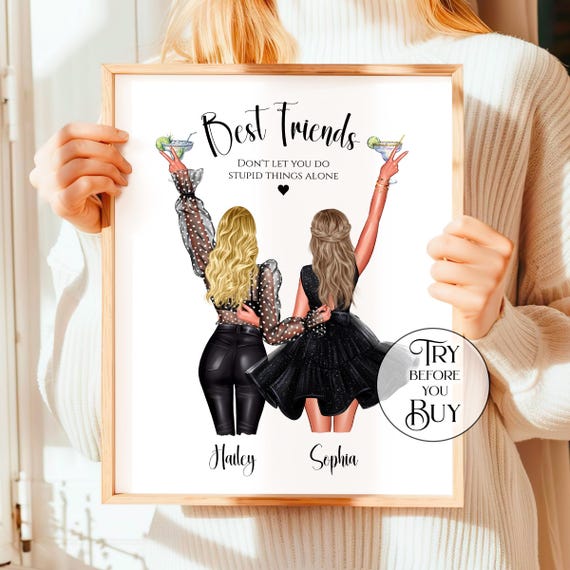 Custom Portrait Gift For Best Friend - Personalized Wall Art Gift For Bestie