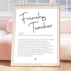 Regalo para profesor de francés Impresión de definición de profesor de francés Arte mural para profesor de francés Regalo de cumpleaños para profesor de francés Regalo de jubilación para profesor de francés